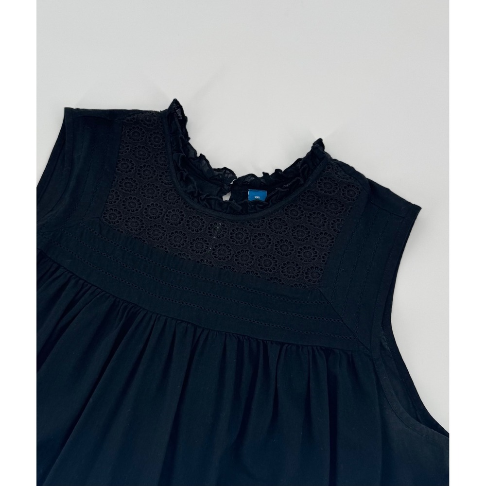 Old Navy Black Sleeveless Mock Neck Lace Yoke Peasant Blouse Womens Plus Size - Picture 6 of 7
